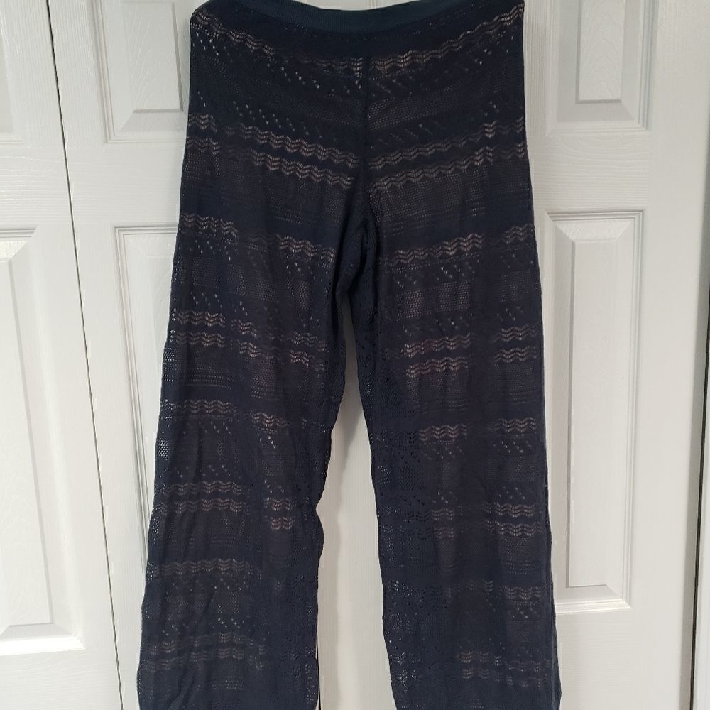 Moon Navy Long Blue And Nude Wide Leg Pants